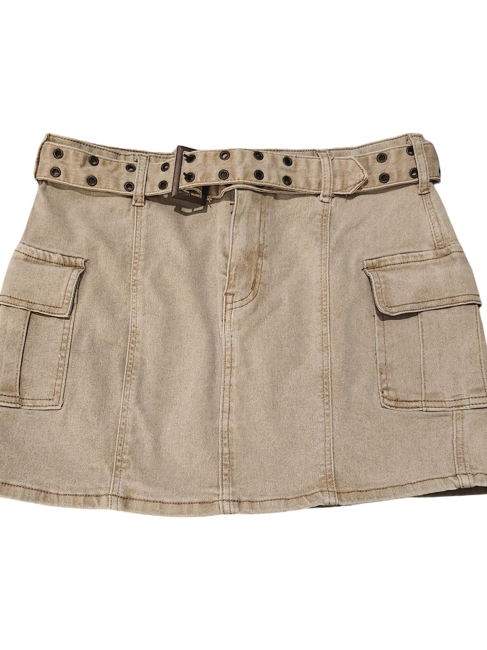 Sincerely Jules Beige Cargo Mini Skirt with Studded Belt